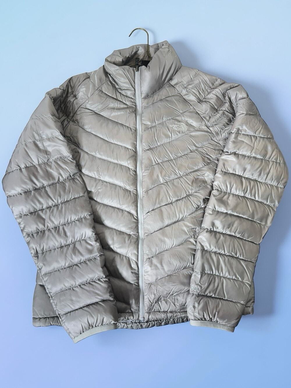 The North Face Jacket Womens Gray Silver 800 Fill Down Puffer Full Zip Size L